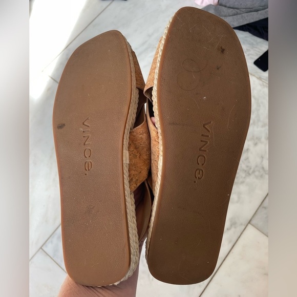 Vince women’s 8.5 tan cork crossover flat sling back espadrilles velcro closure - Picture 2 of 8